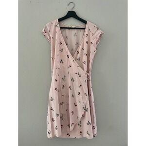 Hollister Pink Floral Wrap Mini Dress Cap Sleeve Medium